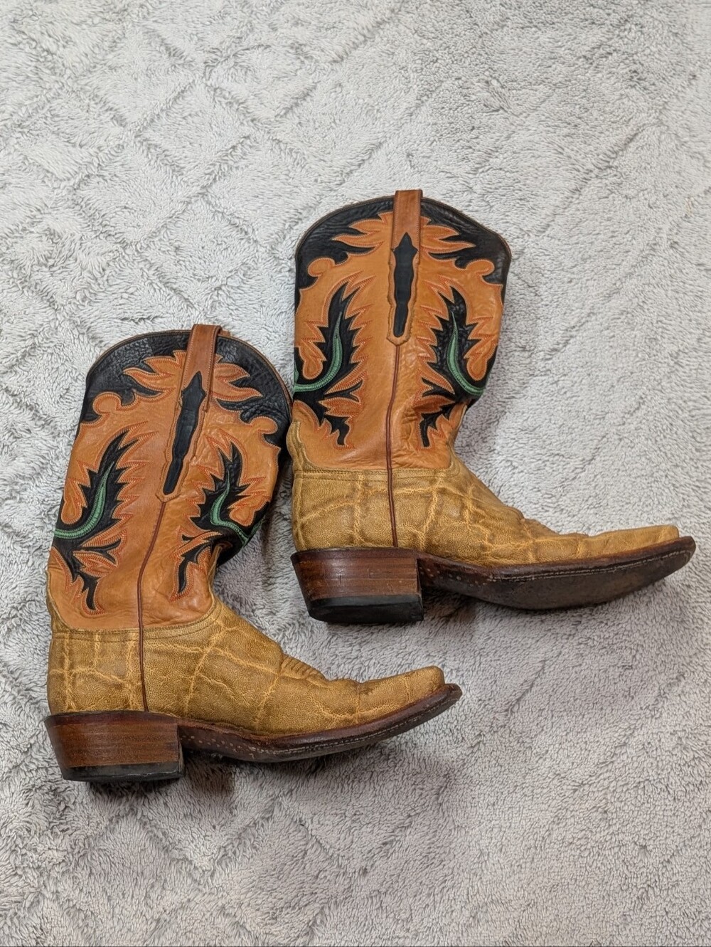 Lucchese Boots Mens 8.5 Beige Brown Elephant Leather Western Cowboy Square Toe